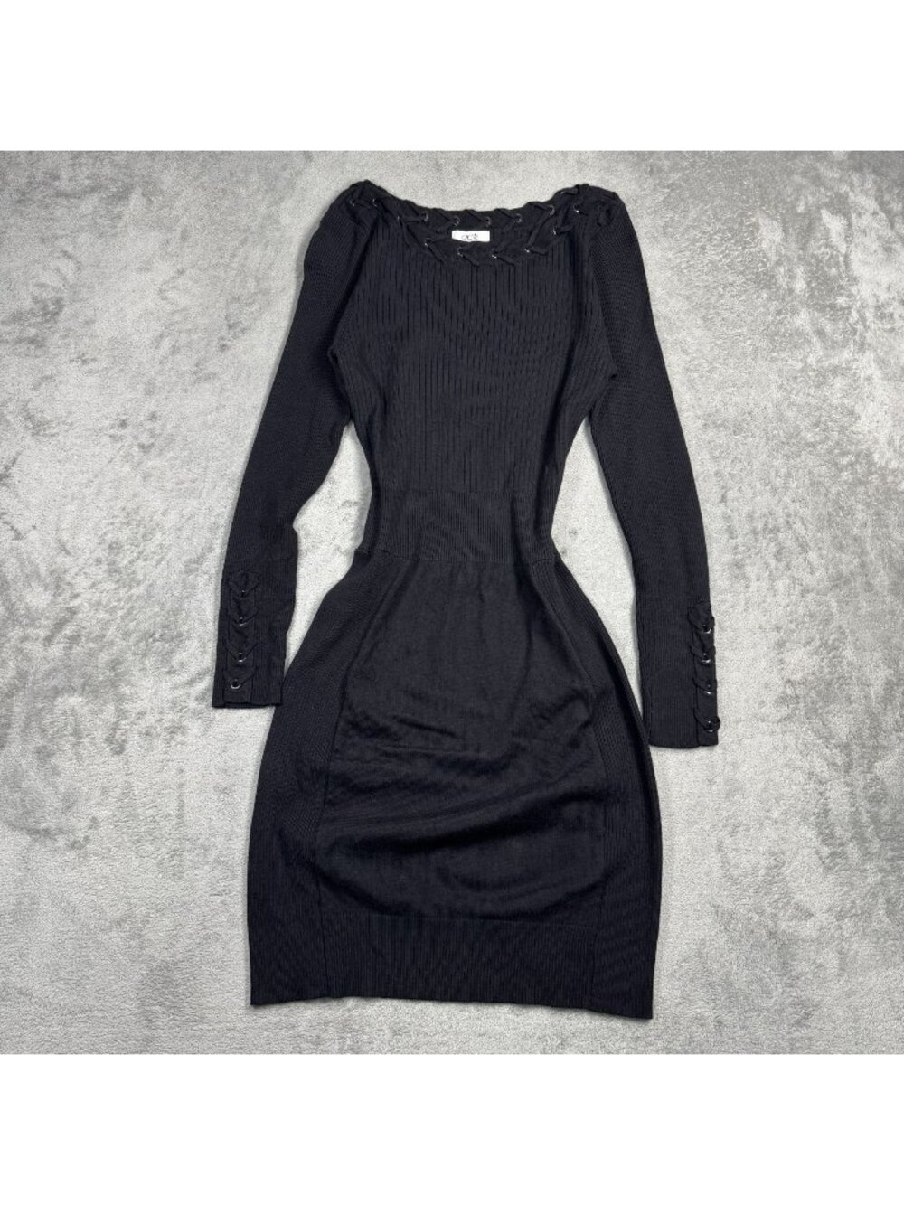 Y2K Cache Ribbed Black Bodycon Dress Womens S Long Sleeve Whimsigoth Emo Funeral